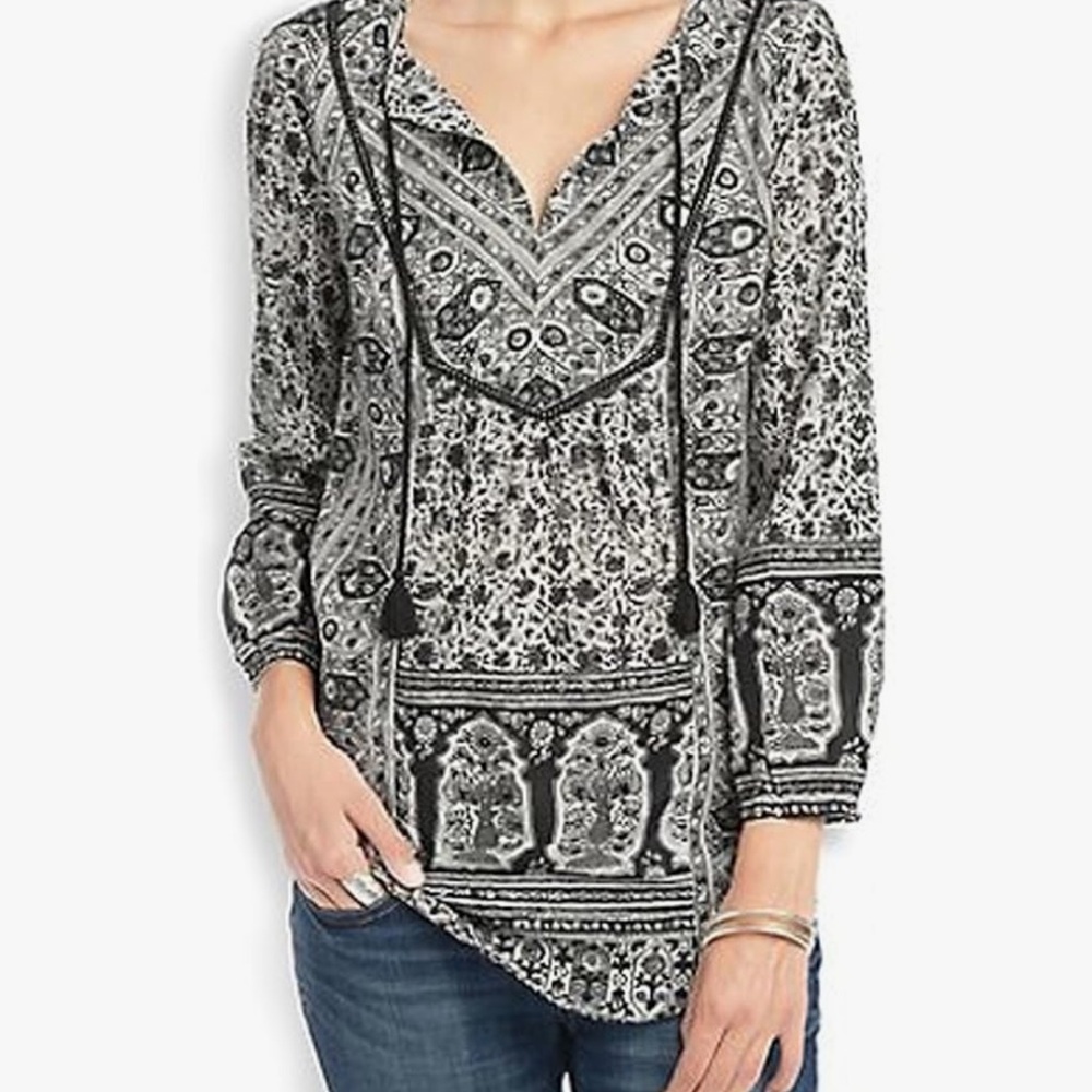 Lucky Brand Black White Lelah Tunic, V Neck